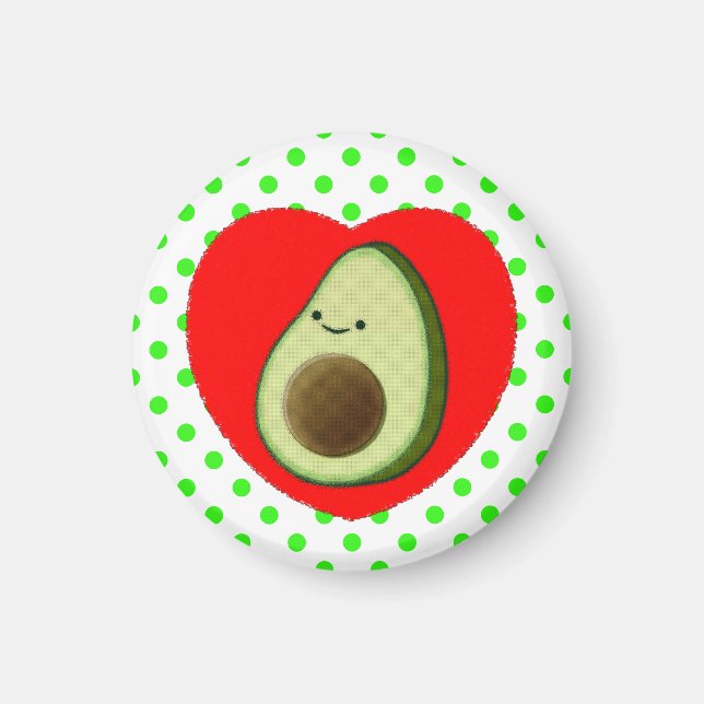 Íman Cartoon Bonito Avocado Em Coração Vermelho (Frente)