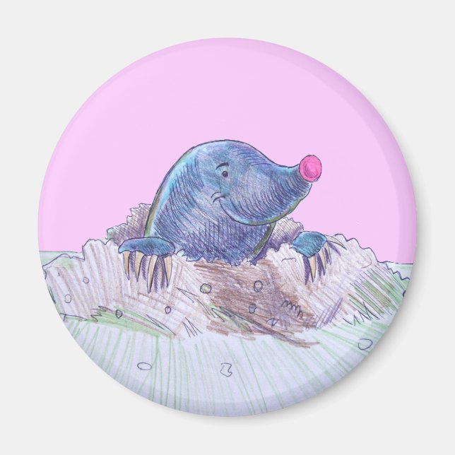 Íman Cartoon Bonito Mole e Molehill (Frente)