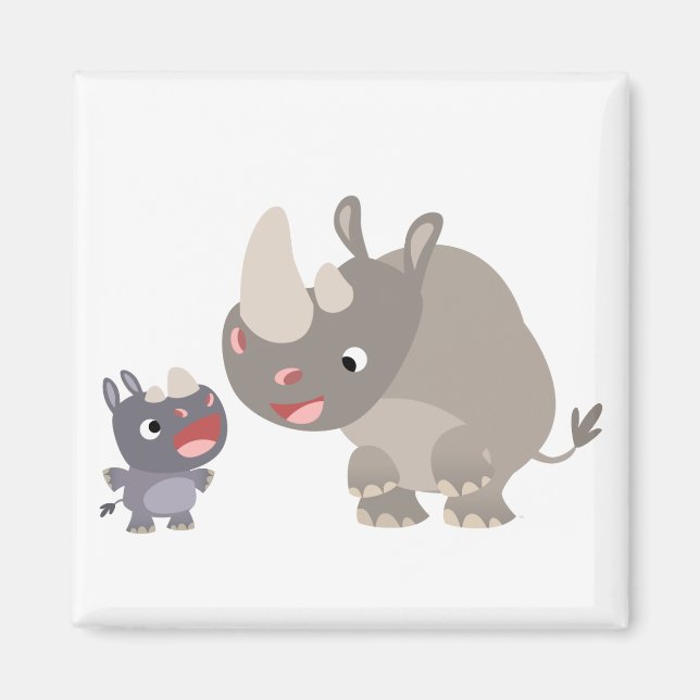 Íman Cartoon Bonito Rhino Baby e Big Rhino Magnet (Frente)