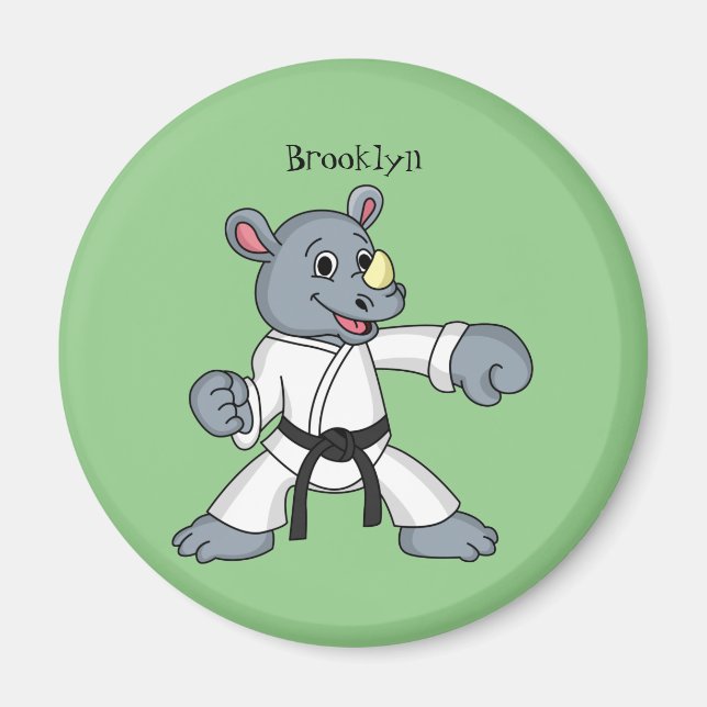 Íman Cartoon bonito rhino kung fu (Frente)