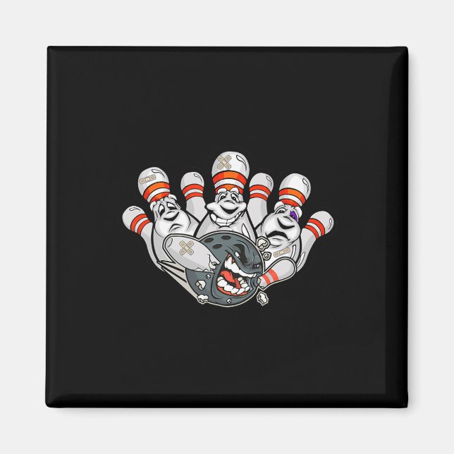 Íman Cartoon Bowler Boliches Assustadas Pins Engraçado  (Frente)