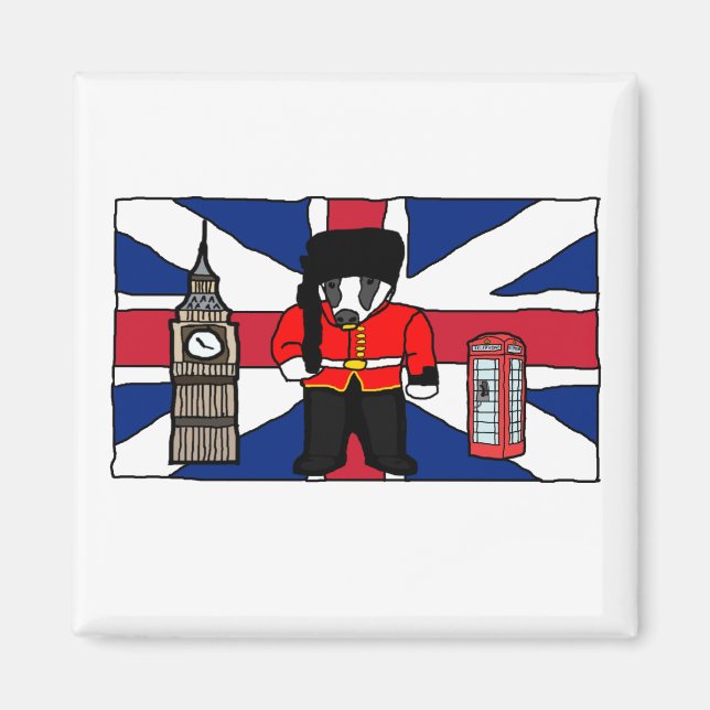 Íman Cartoon britânico Badger com Big Ben e Flag (Frente)