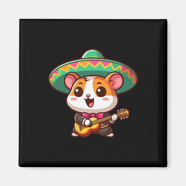 Íman Cartoon Cinco De Mayo Hamster Mariachi Guitar Mexi (Frente)