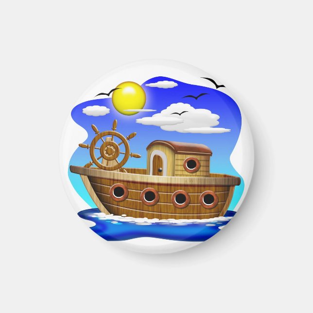 Íman Cartoon de Barcos de Pesca (Frente)