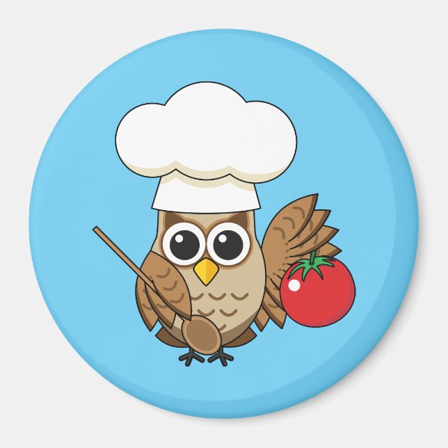 Íman Cartoon de Coruja Cozinhar (Frente)