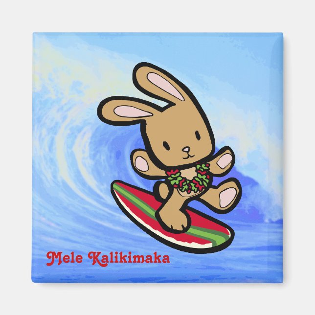 Íman Cartoon de Férias Bunny Surfing no Havaí (Frente)