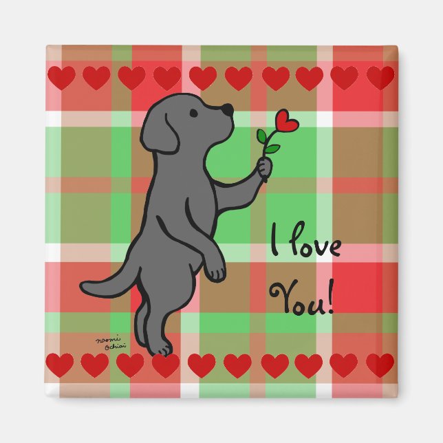 Íman Cartoon de Flor Cardíaca Negra Labrador (Frente)