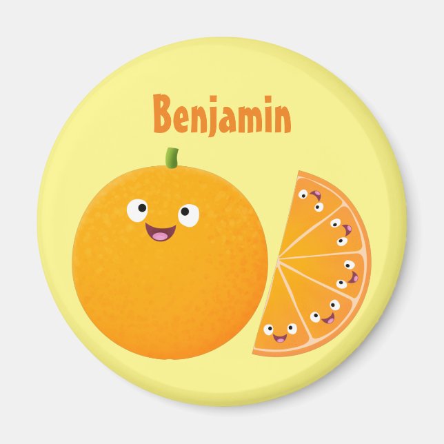 Íman Cartoon de fruta de citros de laranja feliz (Frente)