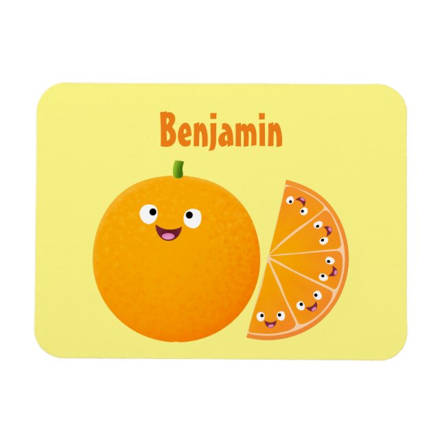 Íman Cartoon de fruta de citros de laranja feliz (Horizontal)