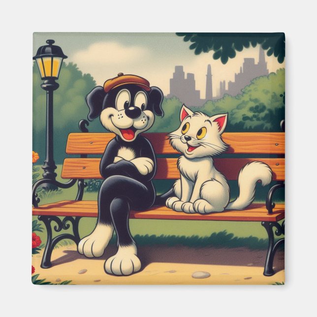 Íman Cartoon de gato/cão, bonito, vintado (Frente)
