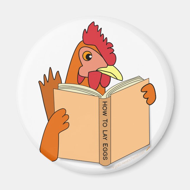 Íman Cartoon de Leitura de Frango Engraçado Hen (Frente)