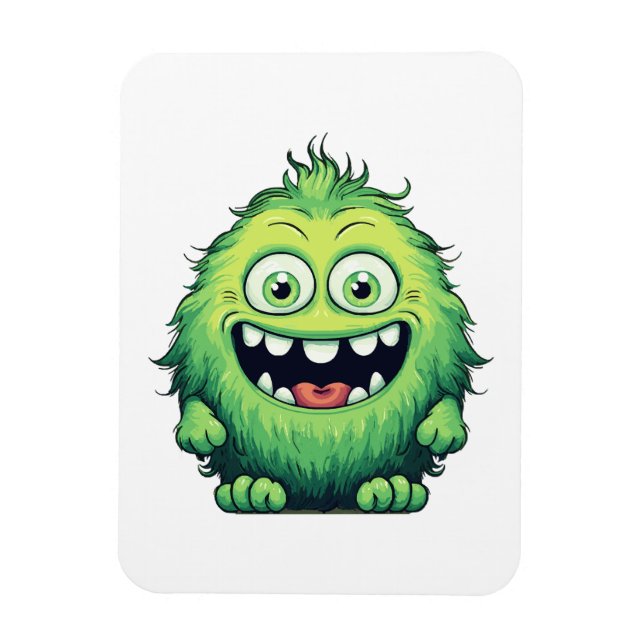 Íman Cartoon de Monstro Verde Sorridente (Vertical)