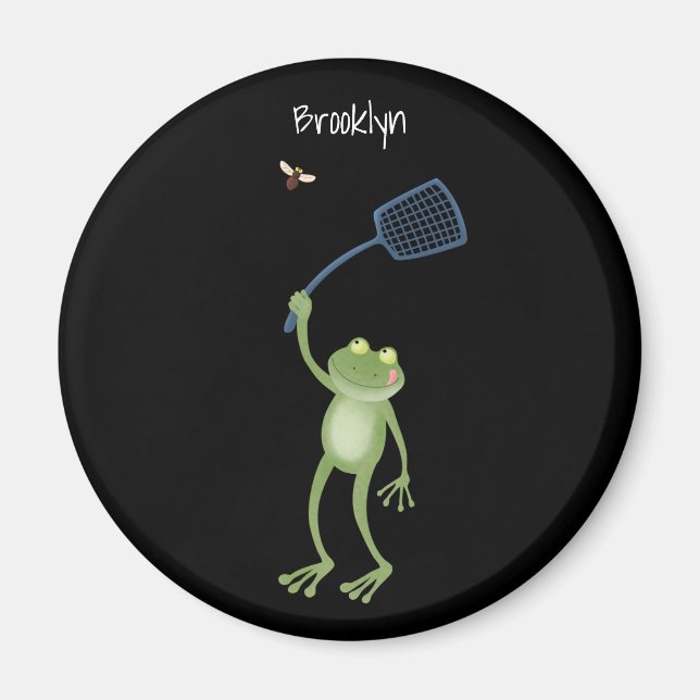 Íman Cartoon de mosca verde-sapo engraçado (Frente)