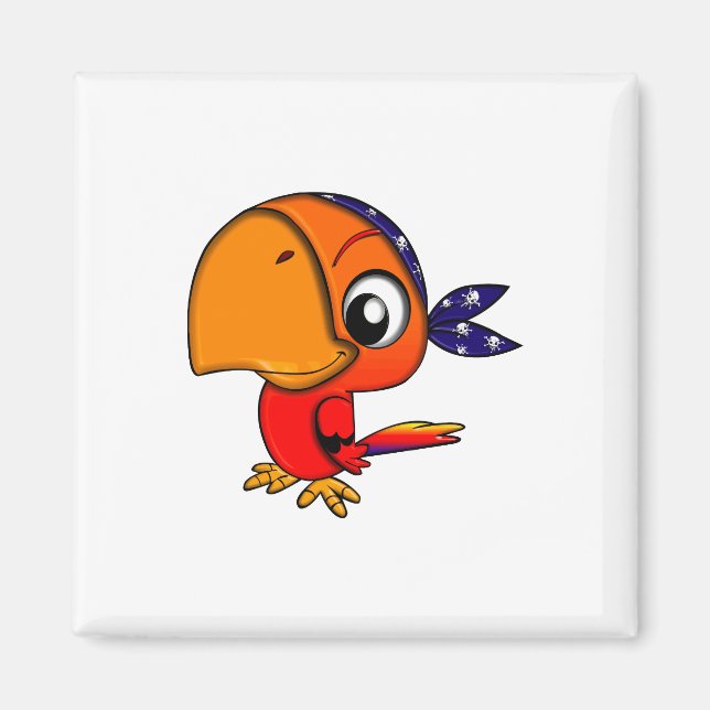 Íman Cartoon de papagaio laranja (Frente)
