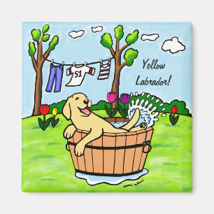 Íman Cartoon de Piscina de Labrador Amarelo