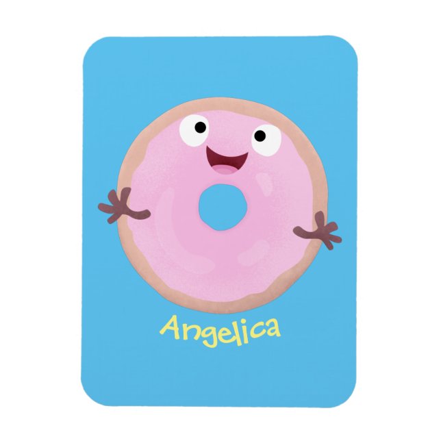 Íman Cartoon de rosquinha rosa-claro e bonito (Vertical)