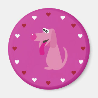 Íman Cartoon Dog & Hearts Personalizável Caridade Rosa