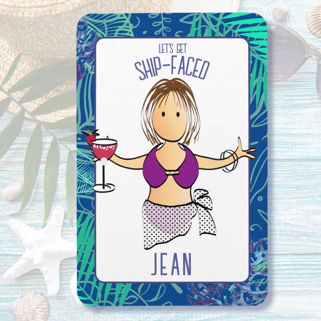 Íman Cartoon Engraçado Mulher Tropical Beach Cruise Doc (Criador carregado)