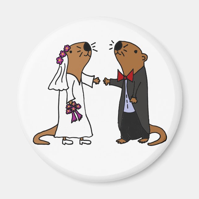 Íman Cartoon Engraçado Otter Wedding (Frente)