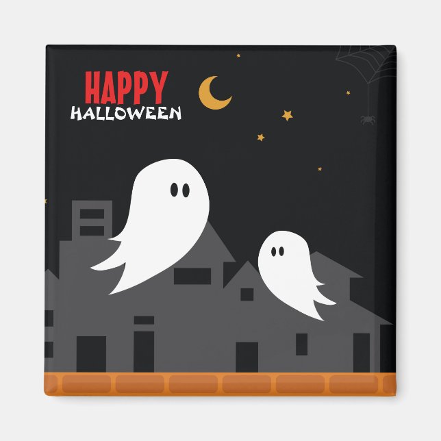 Íman Cartoon fantasma da cidade de Halloween (Frente)