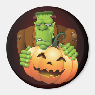 Íman Cartoon Frankenstein Monster com Pumpkin