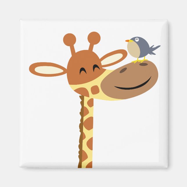 Íman Cartoon Giraffe e Amigo (Frente)
