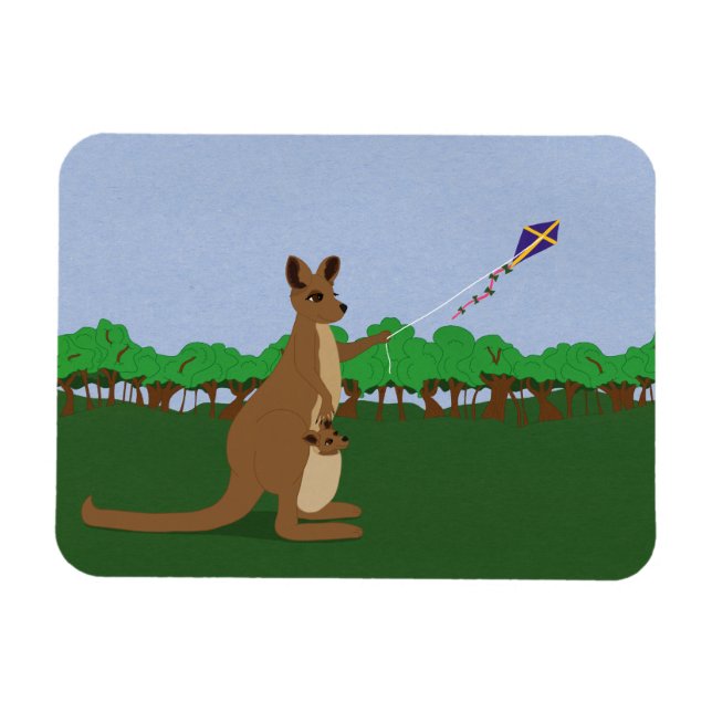 Íman Cartoon Kangaroos voando uma pipa (Horizontal)