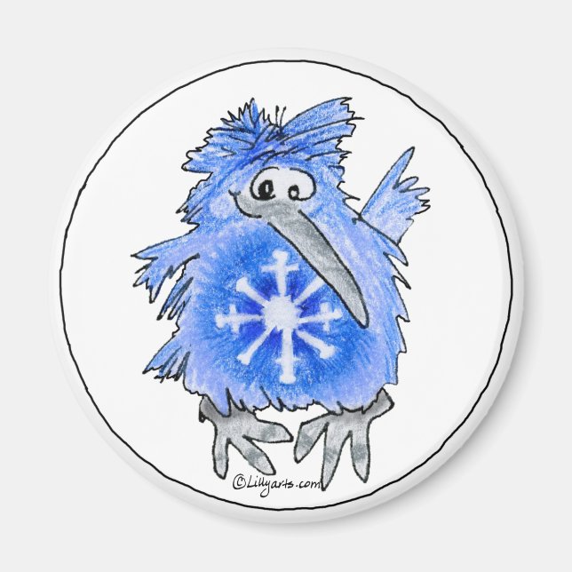Íman Cartoon Kiwi Blue Bird Snowflament Magnet (Frente)