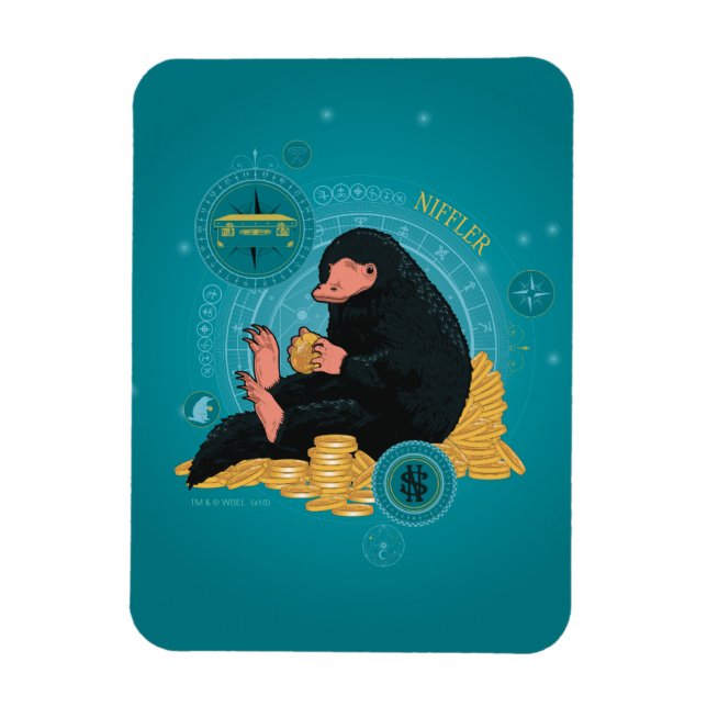 Íman Cartoon NIFFLER™ com moedas Douradas (Vertical)