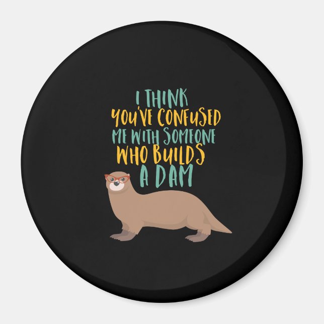 Íman Cartoon Otter Engraçado Confuso com Dam Beaver (Frente)