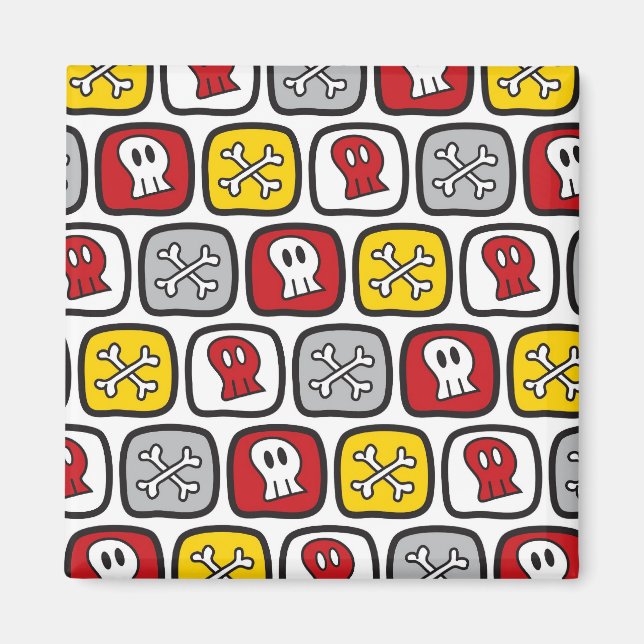 Íman Cartoon Pirate / Skeleton Skulls & Bones Diversão  (Frente)