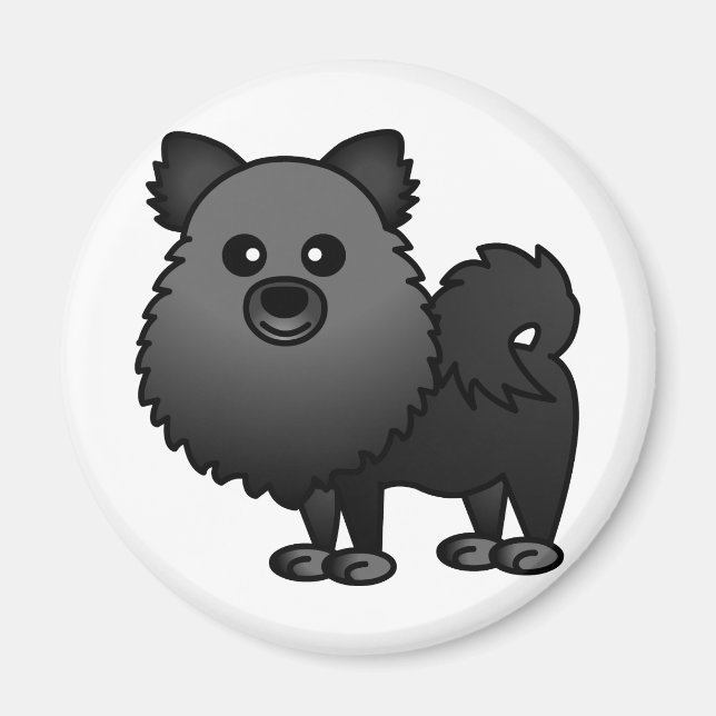Íman Cartoon Pomeraniano Bonito - Preto (Frente)