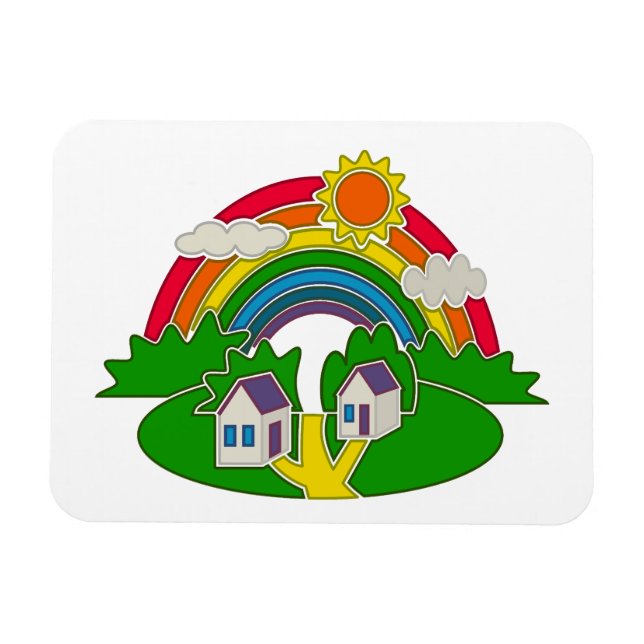 Íman Cartoon rural com arco-íris e casa de campo (Horizontal)