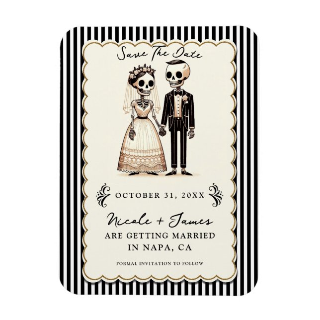 Íman Cartoon Skeleton Bride + Groom Salvar a Data (Vertical)