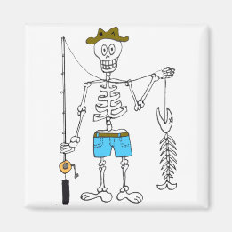 Íman Cartoon Skeleton Pescador em Peixes Skeleton