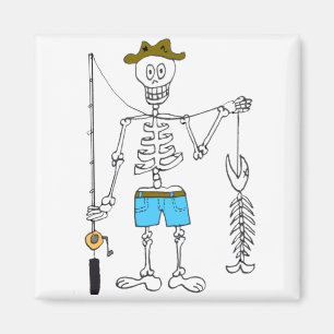 Íman Cartoon Skeleton Pescador em Peixes Skeleton