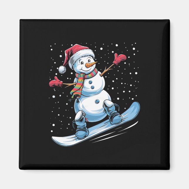 Íman Cartoon Snowboard Snowman Com Cristo De Santa Hat (Frente)