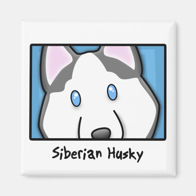 Íman Cartoon Square Siberian Husky (Frente)