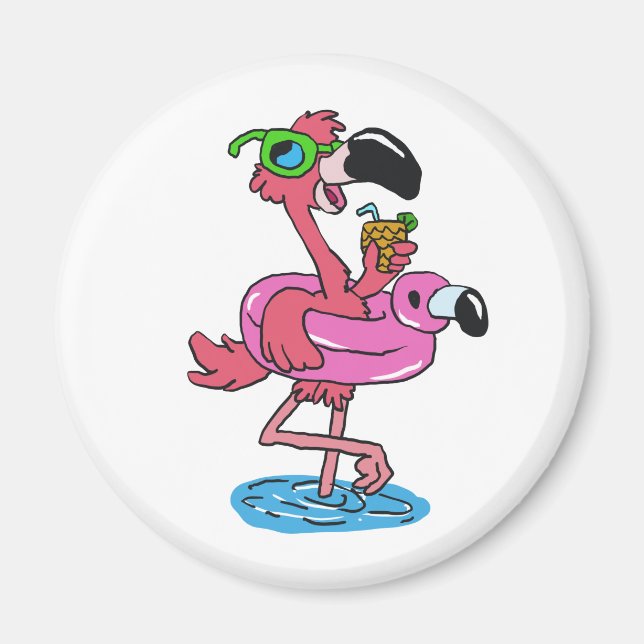 Íman Cartoon Summer Flamingo | escolher cor de fundo (Frente)