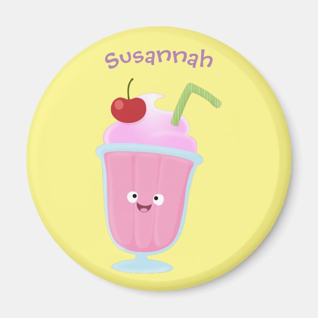 Íman Cartoon sundae de sorvete de morango (Frente)