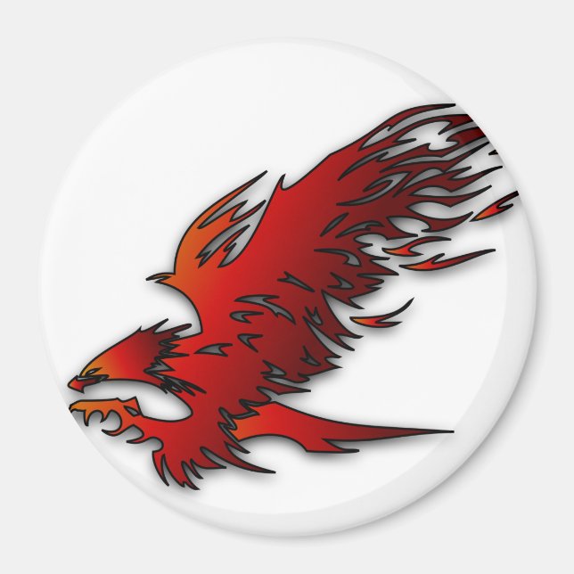 Íman Cartoon vermelho e águia negra falcano (Frente)