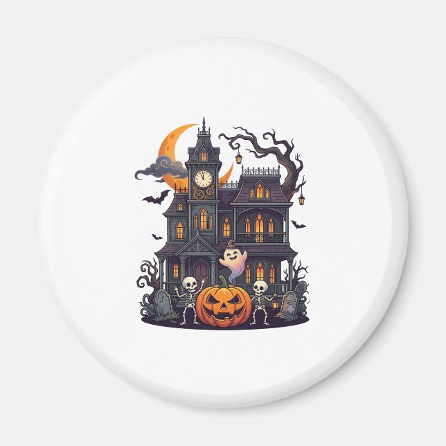 Íman Casa Assombrada de Halloween Esqueletos Abóbora Fa (Frente)