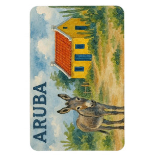 Íman Casa cunucu amarela de Aruba com burro aquarela