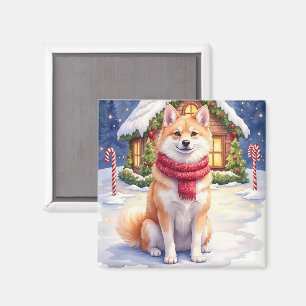 Íman Casa de Pão de Mel Akita Aguarela Natal