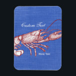 Íman Casa de Praia Personalizada da Lagosta Vermelha Ná<br><div class="desc">Celebrar o litoral e o verão com este design de lagosta náutica. Uma ilustração ruidosa da lagosta vermelha é colocada contra um belo fundo azul de linho azul. Adicione seu monograma ou texto personalizado - nome da família, nome da casa de praia, ano estabelecido, etc - ou exclua o texto...</div>