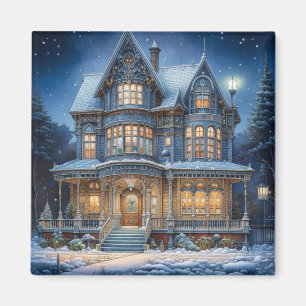 Íman Casa iluminada na véspera de Natal