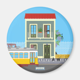 Íman Casa velha de Lisboa com gatos e elétrico amarelo