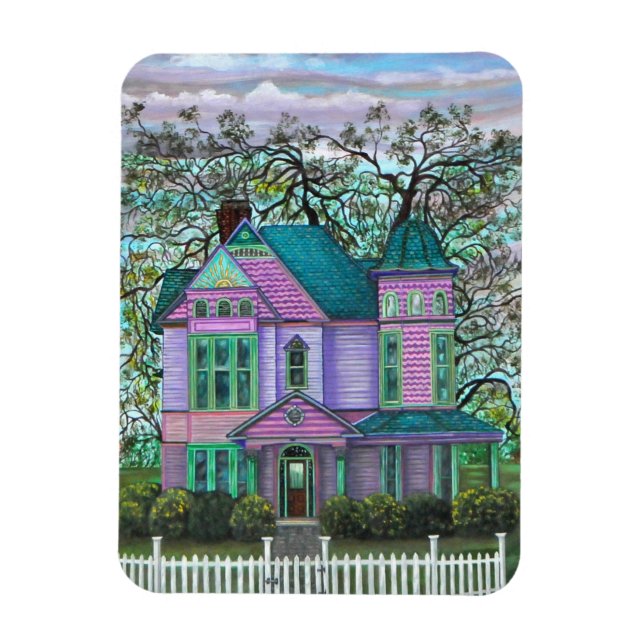 Íman Casa Vitoriana Roxa Abóboras Carroça Outono Árvore (Vertical)