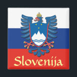 Íman Casaco de armas da Eslovênia<br><div class="desc">Casaco de armas da Eslovênia ("Eslovênia") das do Estado moderno,  apoiadas por uma águia carniolana estilizada com tricor eslovena.</div>
