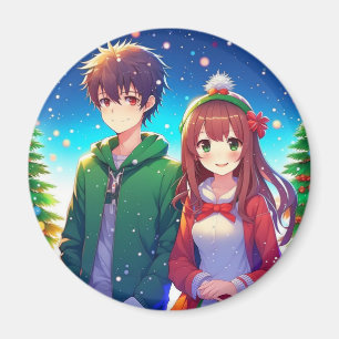 Íman Casais de Anime Fofo no Natal